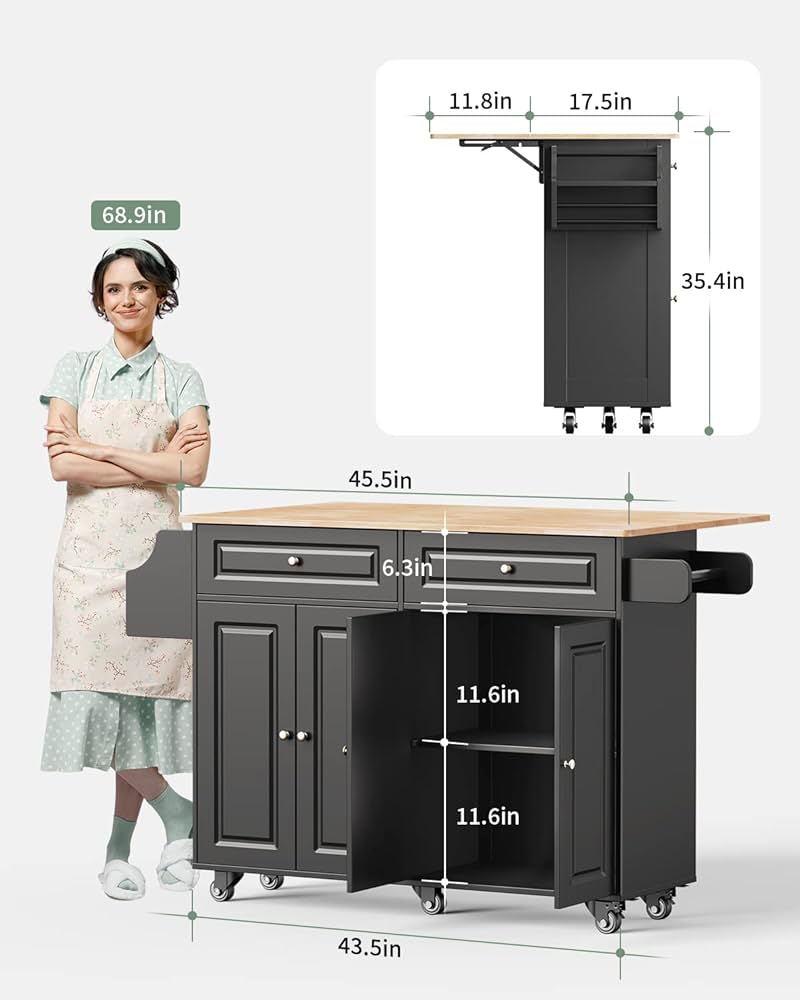 Amazon.com: Qsun Kitchen Island with Storage, Kitchen Cart